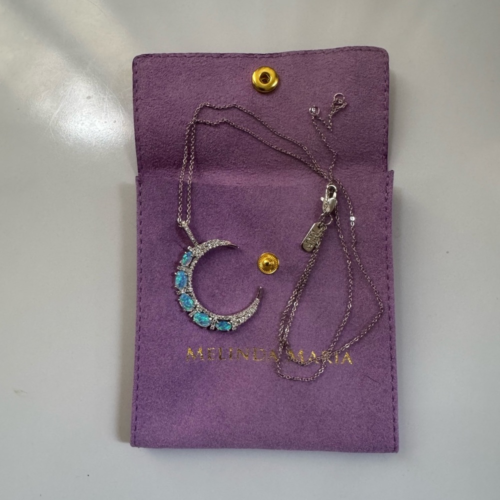 Melinda Maria Silver and Blue Opal She’s an Icon Moon Necklace